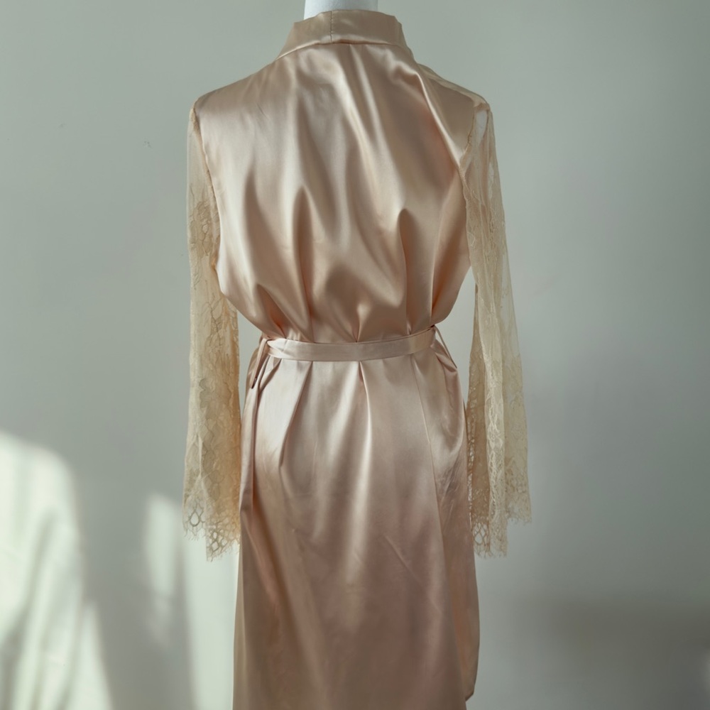 Satin Lace-Trim Robe in Champagne - Women Intimates & Sleepwear Bridal Kimono - Picture 7 of 9